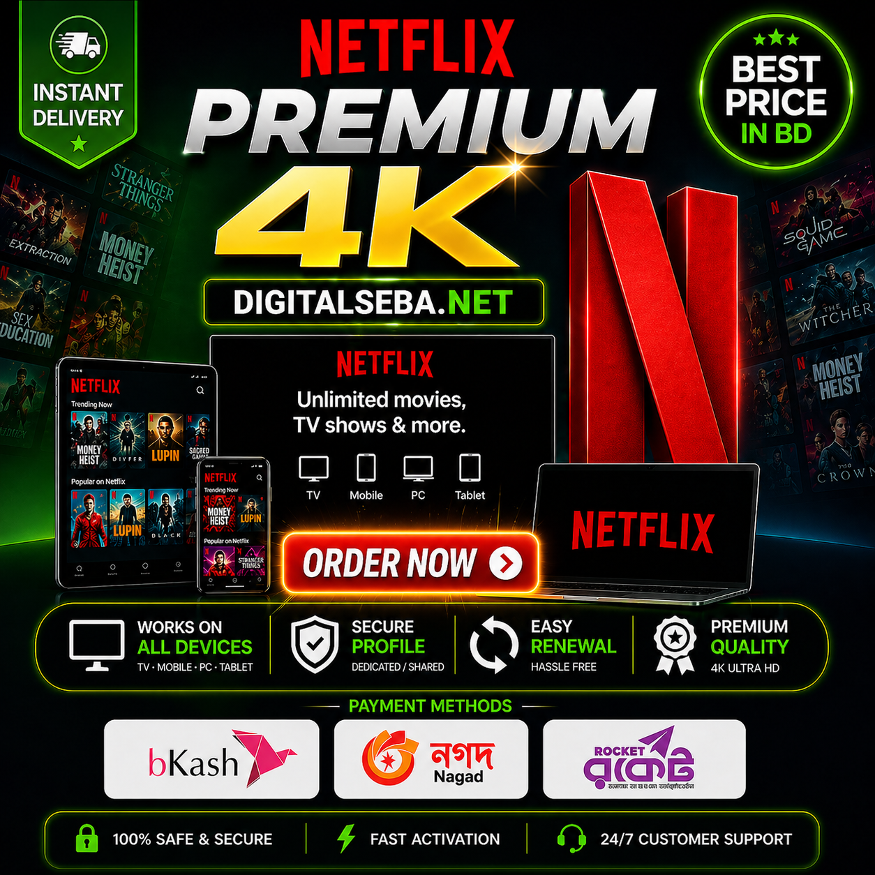 Netflix Premium Price in BD Buy 4K Subscription with Bkash