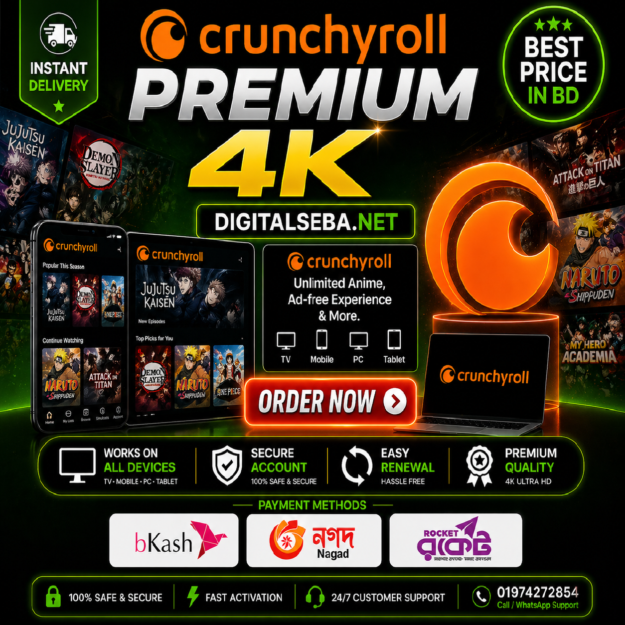 Buy Crunchyroll subscription in Bangladesh using bKash with instant activation