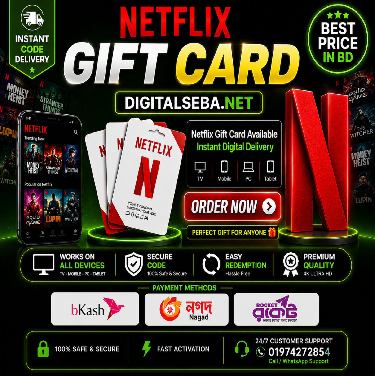 Buy Netflix Gift Card Bangladesh by bKash-Instant Delivery