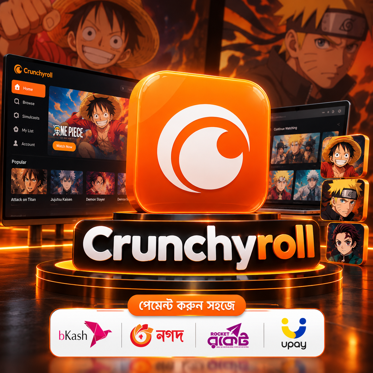 Buy Crunchyroll subscription in Bangladesh using bKash with instant activation